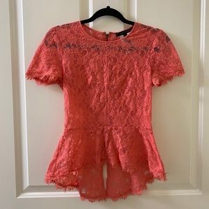 BCBG sheer coral lace blouse